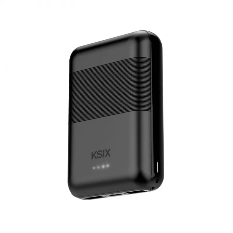 KSIX Powerbank Mini 10000mAh 10W su laidu USB-A USB-C juoda