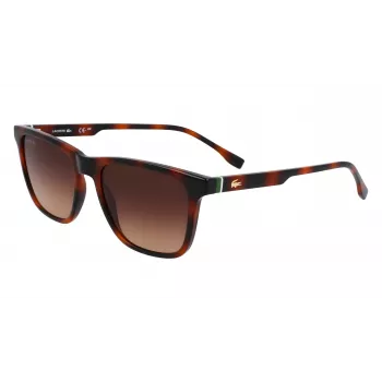 Lacoste L6041S-214 Vyriški stačiakampiai akiniai nuo saulės Havana acetato rėmeliu, rudi polikarbonatiniai lęšiai, 54 mm