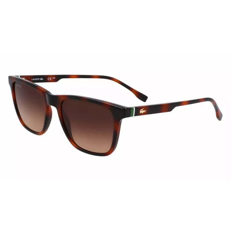 Lacoste L6041S-214 Vyriški stačiakampiai akiniai nuo saulės Havana acetato rėmeliu, rudi polikarbonatiniai lęšiai, 54 mm