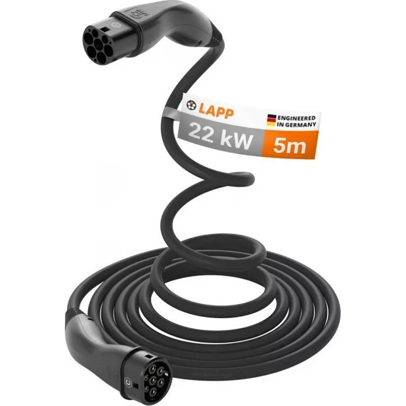 LAPP MOBILITY HELIX® Type 2 EV įkrovimo kabelis, 22 kW, 5 m, juodas 61795