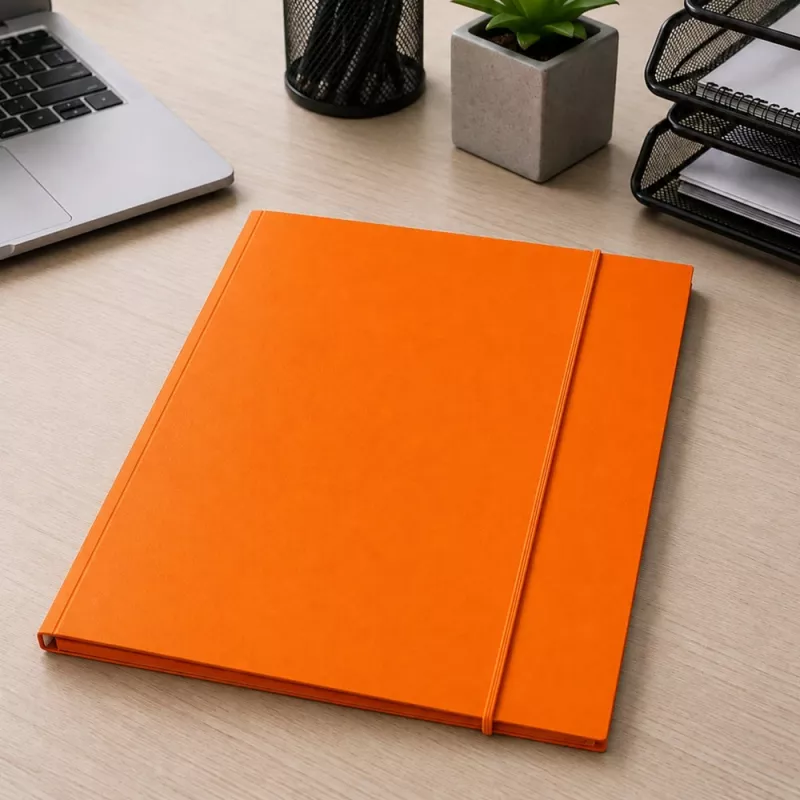 LEAN kartoninis aplankas su elastine juostele, lakuotas, A4, 300 g/m², oranžinis