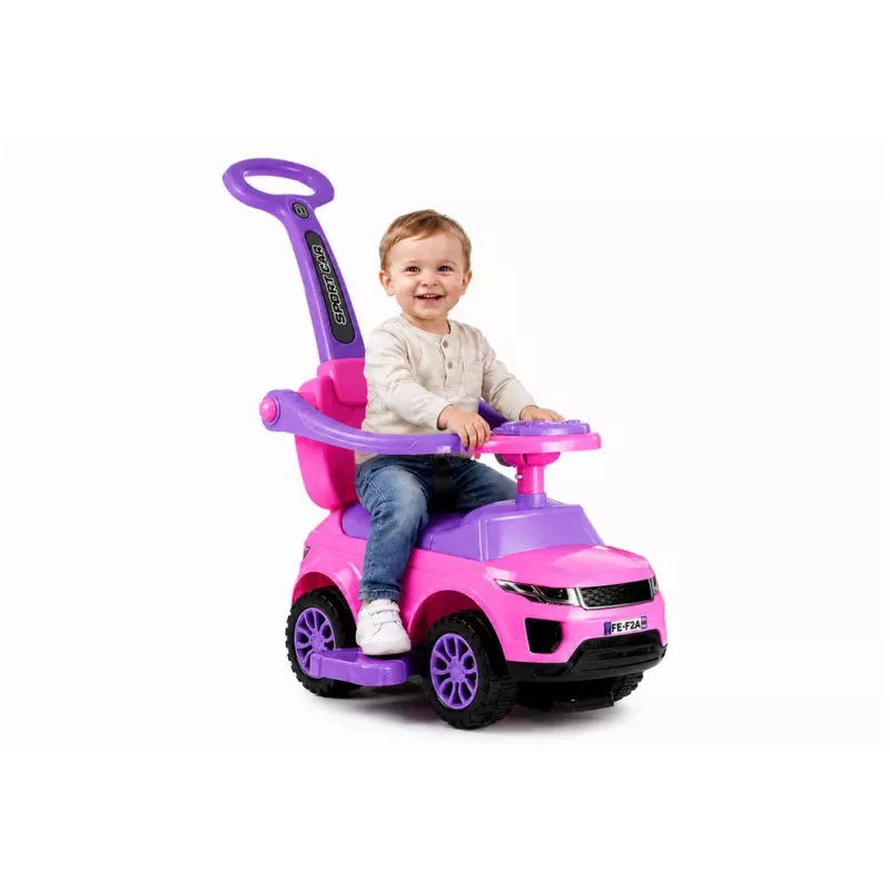 LEAN CARS 614W Vaikiškas stumiamas automobilis su tėvų rankena - rožinė