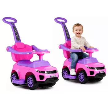 LEAN CARS 614W Vaikiškas stumiamas automobilis su tėvų rankena - rožinė