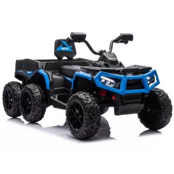 LEAN CARS Battery-Operated Quad ATV 6 Wheels With Trailer JC606 24V 4x4 Blue