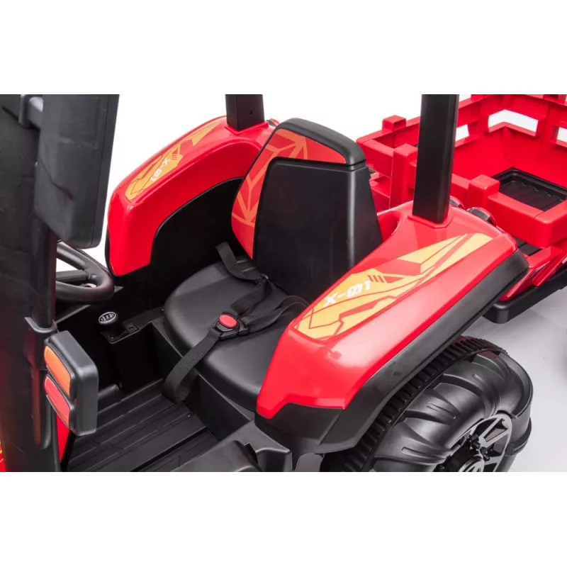 LEAN CARS akumuliatorinis traktorius BLT-206 raudonas, 12V 7Ah, 2x35W, vaikiškas važinėjamas su nuotolinio valdymo pulteliu ir priekaba