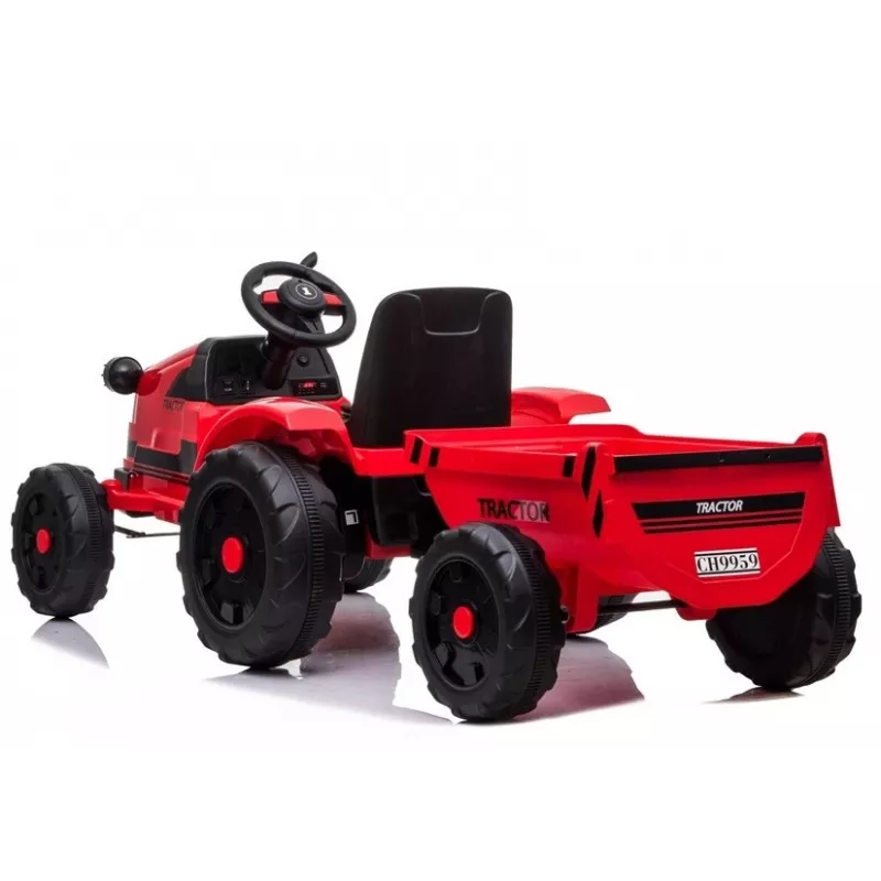 LEAN CARS Electric Ride-On Tractor CH9959 Red with Trailer, LED Lights, Remote Control, Radio