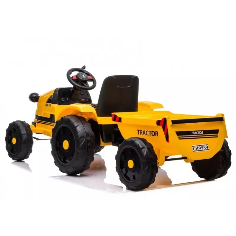 LEAN CARS elektrinis traktorius su priekaba CH9959 LED šviesomis, radiju, geltonas
