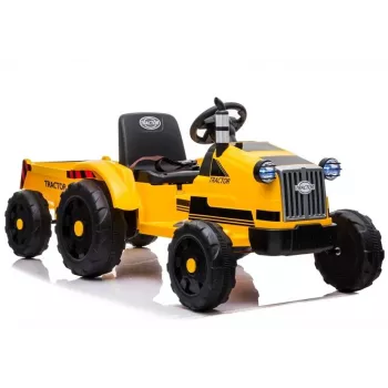 LEAN CARS elektrinis traktorius su priekaba CH9959 LED šviesomis, radiju, geltonas
