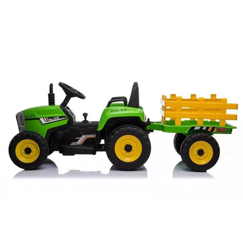 LEAN CARS Electric Ride-On Tractor with Trailer XMX611 LED Lights Green