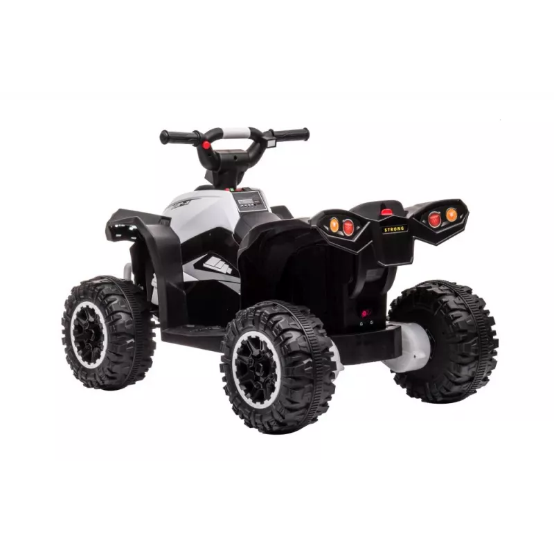 LEAN CARS HL568 baltas vaikiškas elektrinis keturratis motociklas – 12V 2x35W, EVA ratai, LED žibintai, MP3/USB/AUX (Modelis 13558)
