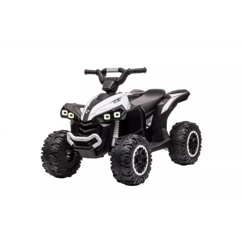 LEAN CARS HL568 baltas vaikiškas elektrinis keturratis motociklas – 12V 2x35W, EVA ratai, LED žibintai, MP3/USB/AUX (Modelis 13558)