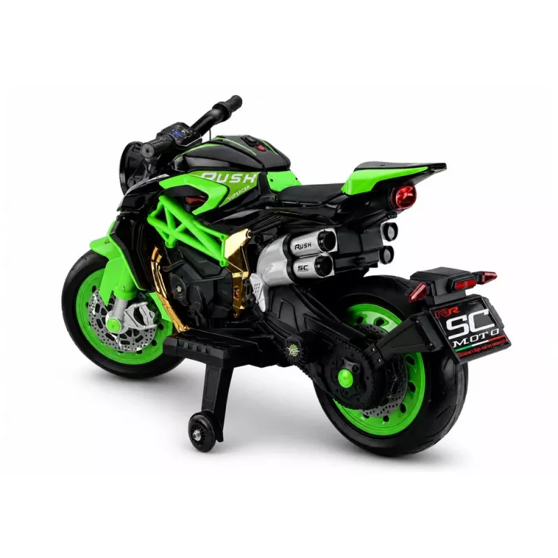 LEAN CARS XW-07 akumuliatorinis motociklas su šviečiančiais LED ratais žalias