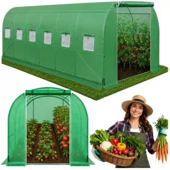 LEAN Folijos tunelinis šiltnamis PRO rėmas 25mm 12x3x2m 36m² | Cinkuotas plienas, UV-4 PE plėvelė, užsukami langai