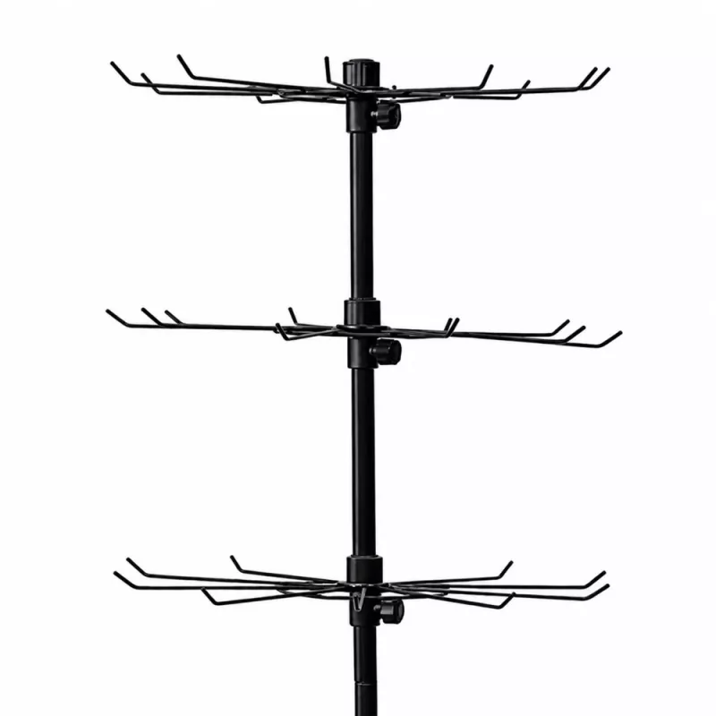 LEAN besisukantis demonstracinis stovas 5 pakopų ant ratukų juodas 40x150cm, 360° pasukamas, milteliniu būdu dažytas plienas