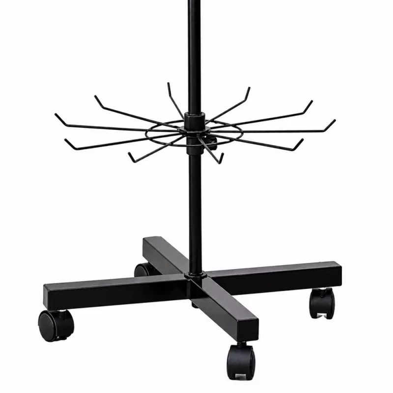 LEAN besisukantis demonstracinis stovas 5 pakopų ant ratukų juodas 40x150cm, 360° pasukamas, milteliniu būdu dažytas plienas