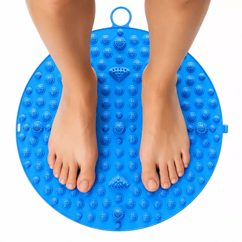 LEAN apvalus akupresūros pėdų masažo kilimėlis su smaigaliais, mėlynas, 33 cm