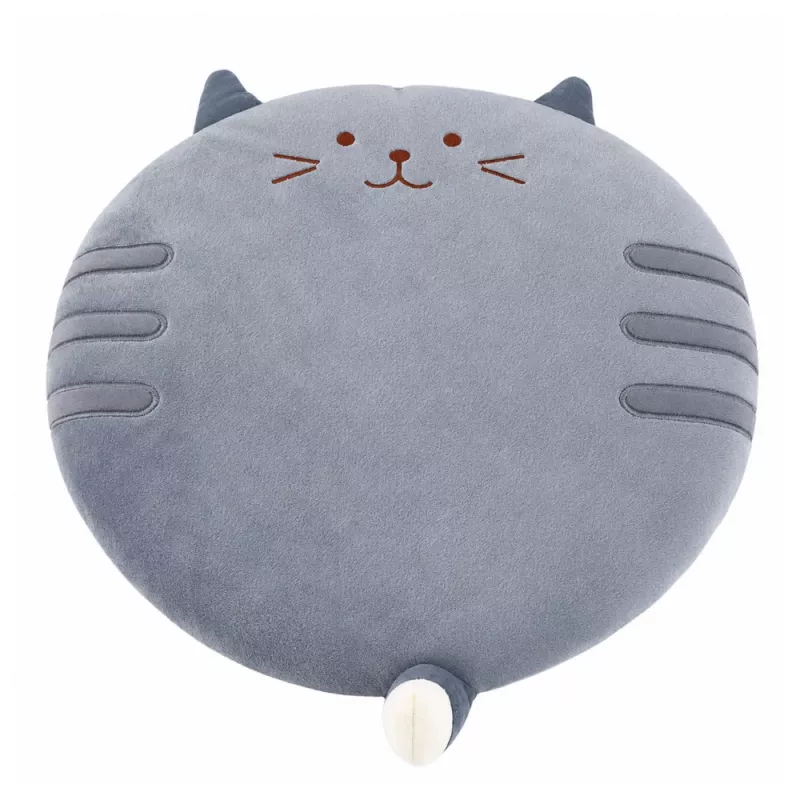 LEAN Round Plush Chair Cushion Cat Gray Soft Seat 40 cm