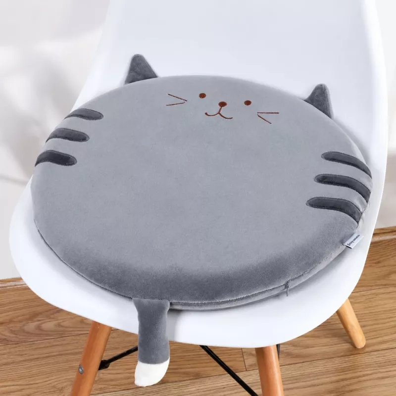 LEAN Round Plush Chair Cushion Cat Gray Soft Seat 40 cm
