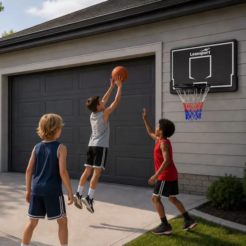 LEAN SPORT 30566 Basketball Hoop and Backboard - 90cm Polycarbonate Board, Wall Mounted, Black/Red