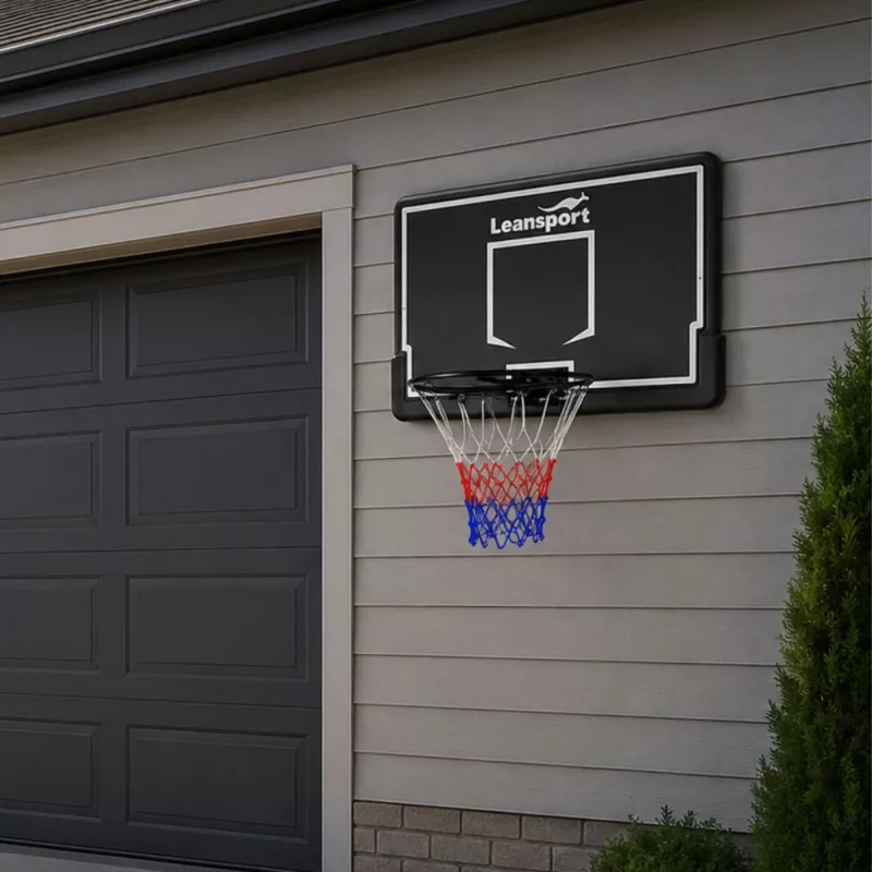 LEAN SPORT 30566 Basketball Hoop and Backboard - 90cm Polycarbonate Board, Wall Mounted, Black/Red