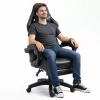 LEAN Swivel Office Gaming Chair with Footrest and Cushions, Black