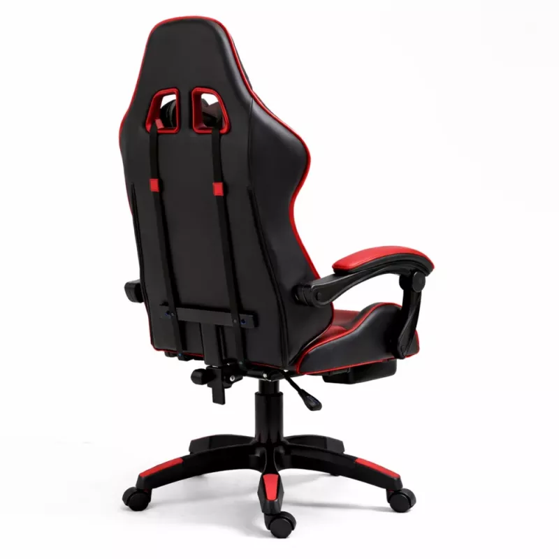 LEAN Swivel Office Gaming Chair with Footrest and Cushions, Black and Red