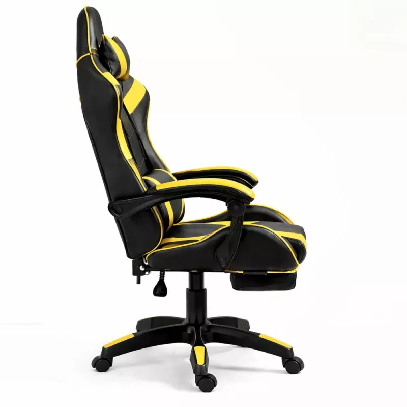 LEAN Swivel Office Gaming Chair with Footrest and Cushions, Black and Yellow
