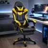 LEAN Swivel Office Gaming Chair with Footrest and Cushions, Black and Yellow
