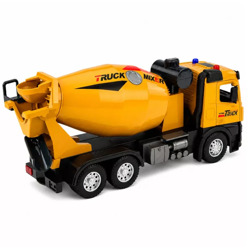 LEAN TOYS 1:12 RC betono maišyklės sunkvežimis - metalinė kabina, žibintai, garsai, 2,4 GHz, 30 m nuotolis