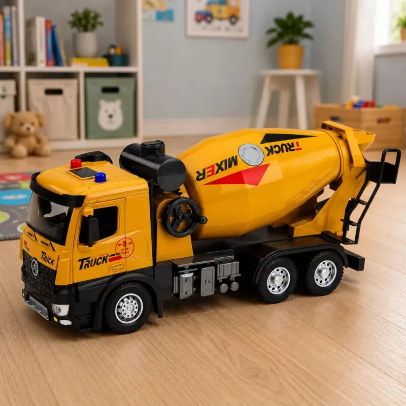 LEAN TOYS 1:12 RC betono maišyklės sunkvežimis - metalinė kabina, žibintai, garsai, 2,4 GHz, 30 m nuotolis