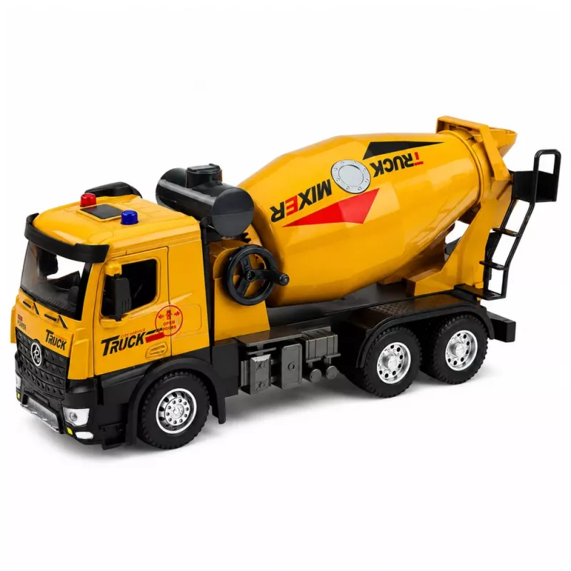 LEAN TOYS 1:12 RC betono maišyklės sunkvežimis - metalinė kabina, žibintai, garsai, 2,4 GHz, 30 m nuotolis