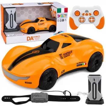 LEAN TOYS 1:16 2.4GHz 4WD RC dreifuojantis automobilis su dūmų efektu, LED lemputėmis ir garsu, oranžinis