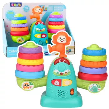 LEAN TOYS 23009 Interaktyvus edukacinis svarstyklių žaislas su beždžione mažiems vaikams - 20 kaladėlių, garsai ir melodijos