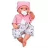 LEAN TOYS 24440 Lėlė kūdikis su kepure, megztiniu ir čiulptuku, garso efektais (35 cm)