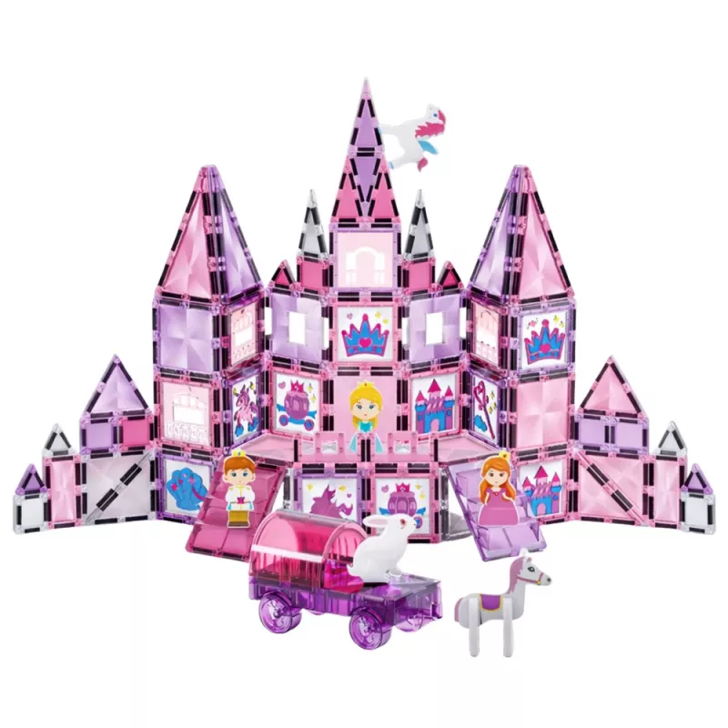 LEAN TOYS 25282 Magnetiniai statybiniai blokeliai Vitražo langų rinkinys su rožiniais žymekliais, 126 vnt., kūrybinis meno žaislas