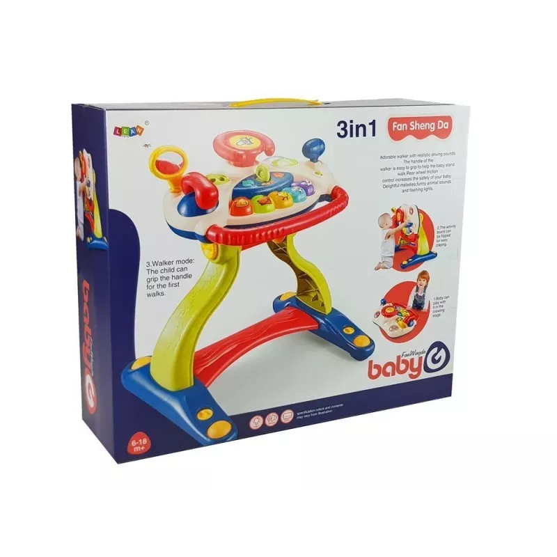 LEAN TOYS 3-in-1 interaktyvus kūdikio vežimėlis su vairu, garsais, melodijomis ir gyvūnėliais