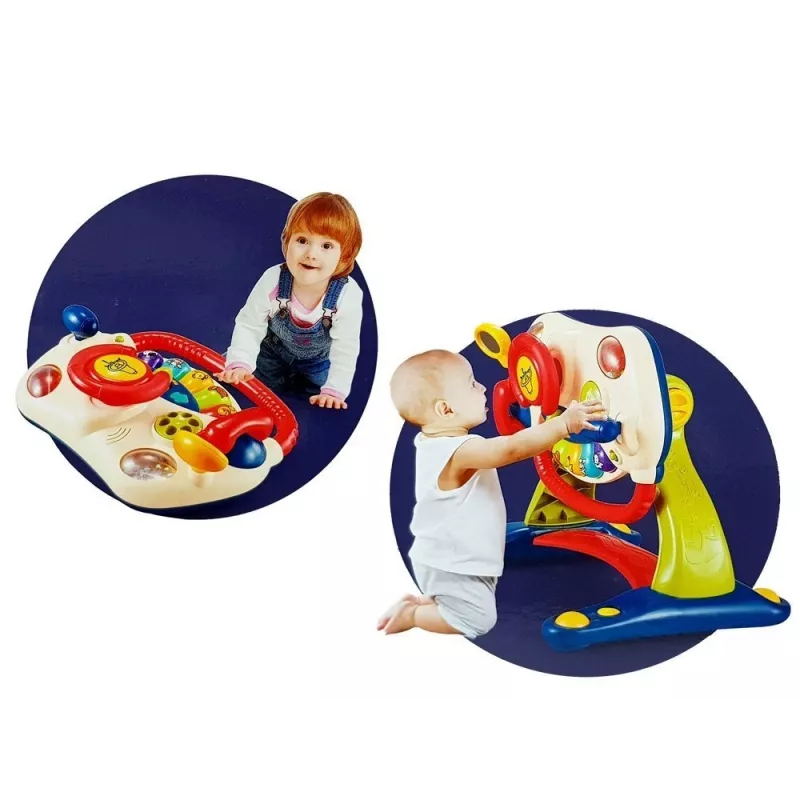 LEAN TOYS 3-in-1 interaktyvus kūdikio vežimėlis su vairu, garsais, melodijomis ir gyvūnėliais