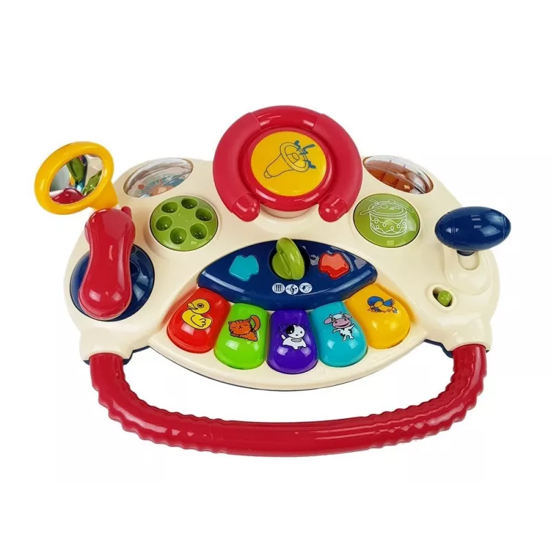 LEAN TOYS 3-in-1 interaktyvus kūdikio vežimėlis su vairu, garsais, melodijomis ir gyvūnėliais