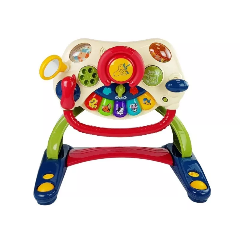 LEAN TOYS 3-in-1 interaktyvus kūdikio vežimėlis su vairu, garsais, melodijomis ir gyvūnėliais