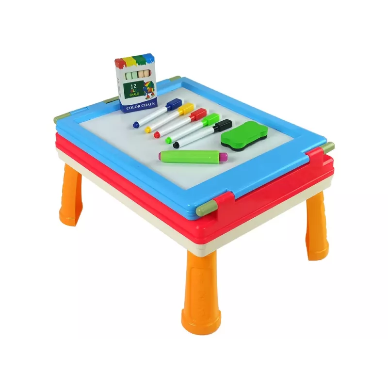 LEAN TOYS 3-in-1 Magnetinė-Kreidinė Lenta, Mėlynas Stalas Žaidimams