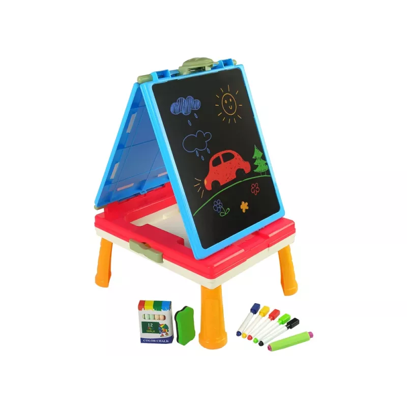 LEAN TOYS 3-in-1 Magnetinė-Kreidinė Lenta, Mėlynas Stalas Žaidimams