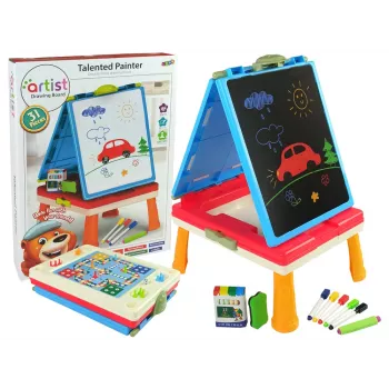 LEAN TOYS 3-in-1 Magnetinė-Kreidinė Lenta, Mėlynas Stalas Žaidimams