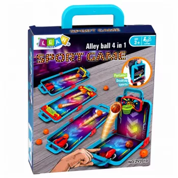 LEAN TOYS 3-in-1 mini arkadinis žaidimas – nešiojamas stalo krepšinis, pinbolas ir boulingas dėžutėje (įvairiaspalvis)