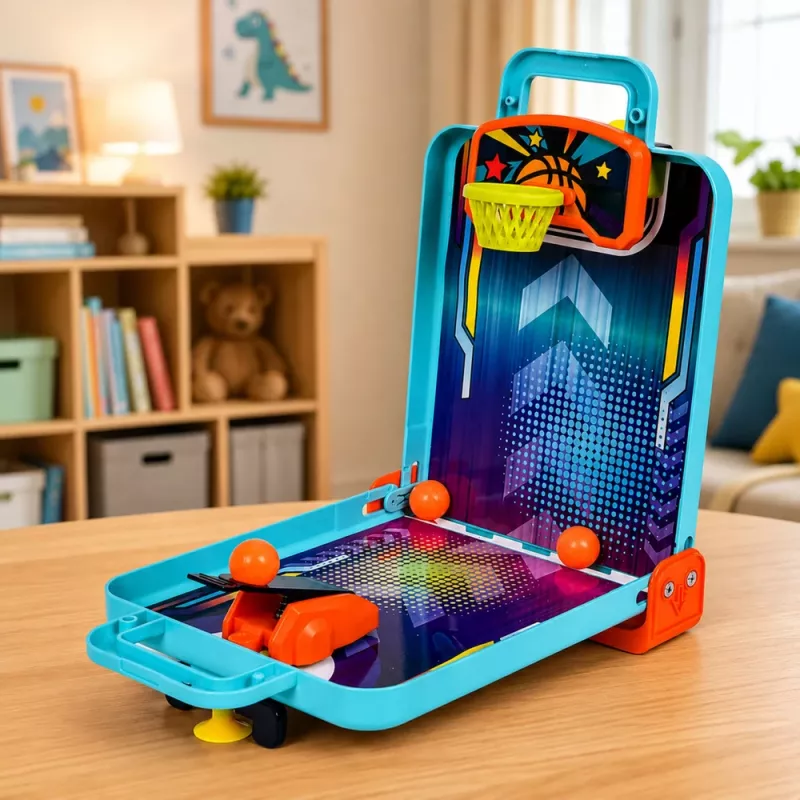 LEAN TOYS 3-in-1 mini arkadinis žaidimas – nešiojamas stalo krepšinis, pinbolas ir boulingas dėžutėje (įvairiaspalvis)