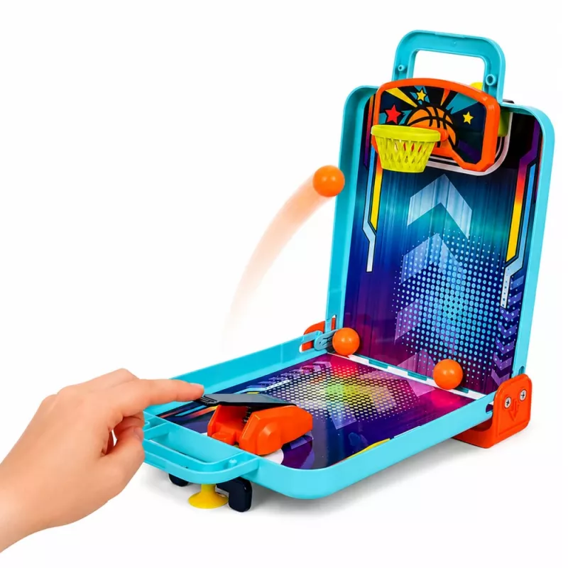 LEAN TOYS 3-in-1 mini arkadinis žaidimas – nešiojamas stalo krepšinis, pinbolas ir boulingas dėžutėje (įvairiaspalvis)
