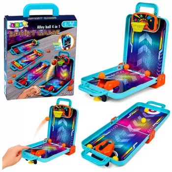 LEAN TOYS 3-in-1 mini arkadinis žaidimas – nešiojamas stalo krepšinis, pinbolas ir boulingas dėžutėje (įvairiaspalvis)