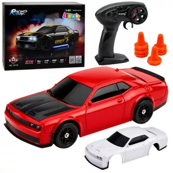 LEAN TOYS 31711 RC Drift Sports Car – 4WD, 2.4GHz, Interchangeable Body, Red, 1:43