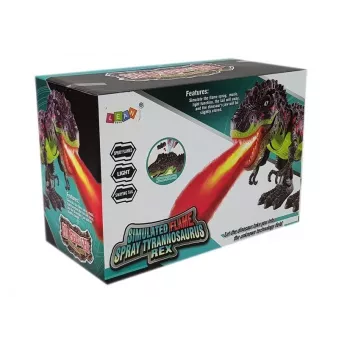 LEAN TOYS 7740 Baterijomis maitinamas interaktyvus T-Rex dinozauras su kiaušinių dėjimu, garo rūku, garso ir šviesos efektais – žalia
