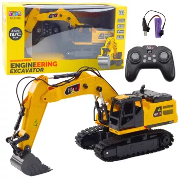 LEAN TOYS 9 kanalų 2.4GHz RC vikšrinis ekskavatorius su garsais ir LED žibintais, 1:14 mastelis