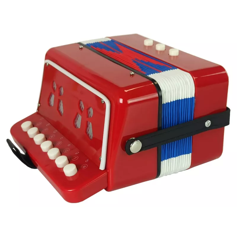 LEAN TOYS Akordeonas mažiesiems muzikantams – raudonas, 7 aukštųjų klavišų, diatoninis, nuo 3 metų